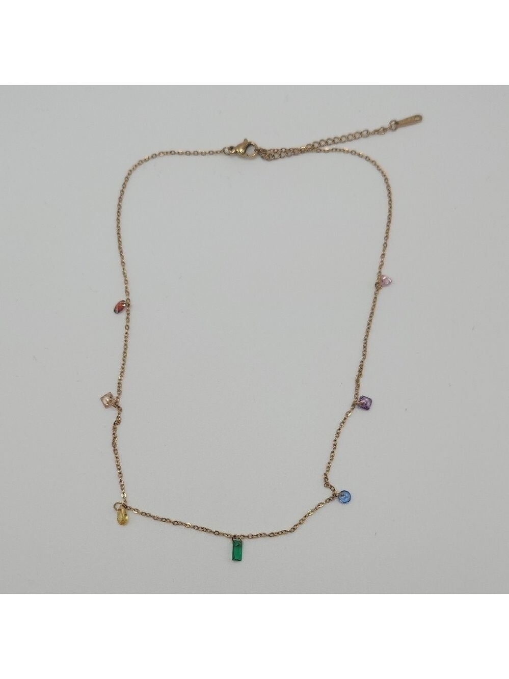 Elegant Gold Multicolor Simulated Gemstone Necklace, 18k Gold Plated SS - Picture 4 of 10